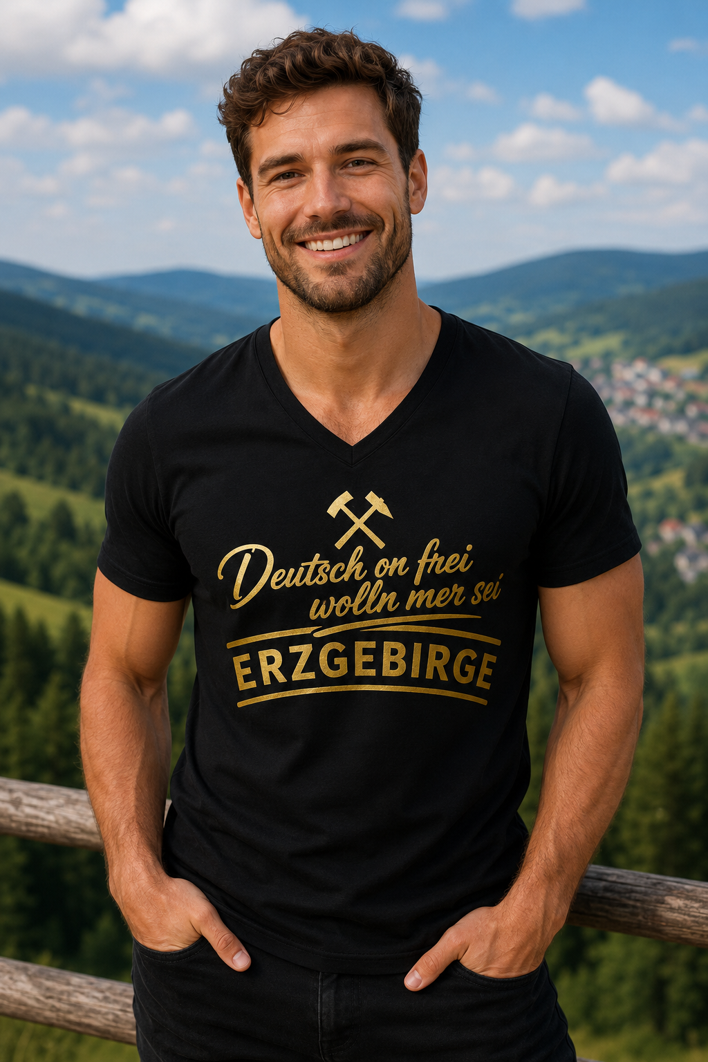 Deitsch on frei wolln mer sei | Shirt | Erzgebirge | Herren